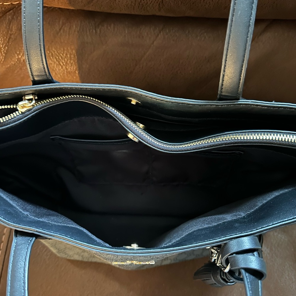 NINE WEST MONOGRAM TOTE WITH BLACK LEATHER TRIM - Picture 7 of 9